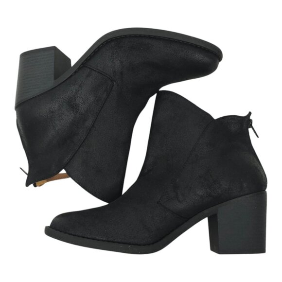 Qupid Ankle Boot Women Size 9 Chunky Block Heel Faux Suede Back Zip Bootie Black - Picture 9 of 16